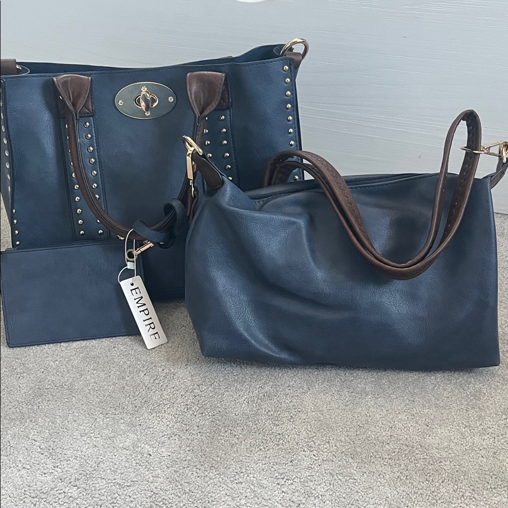 Empire Navy Blue Women's Bag Set-Tote,Purse and Card holder or coin purse